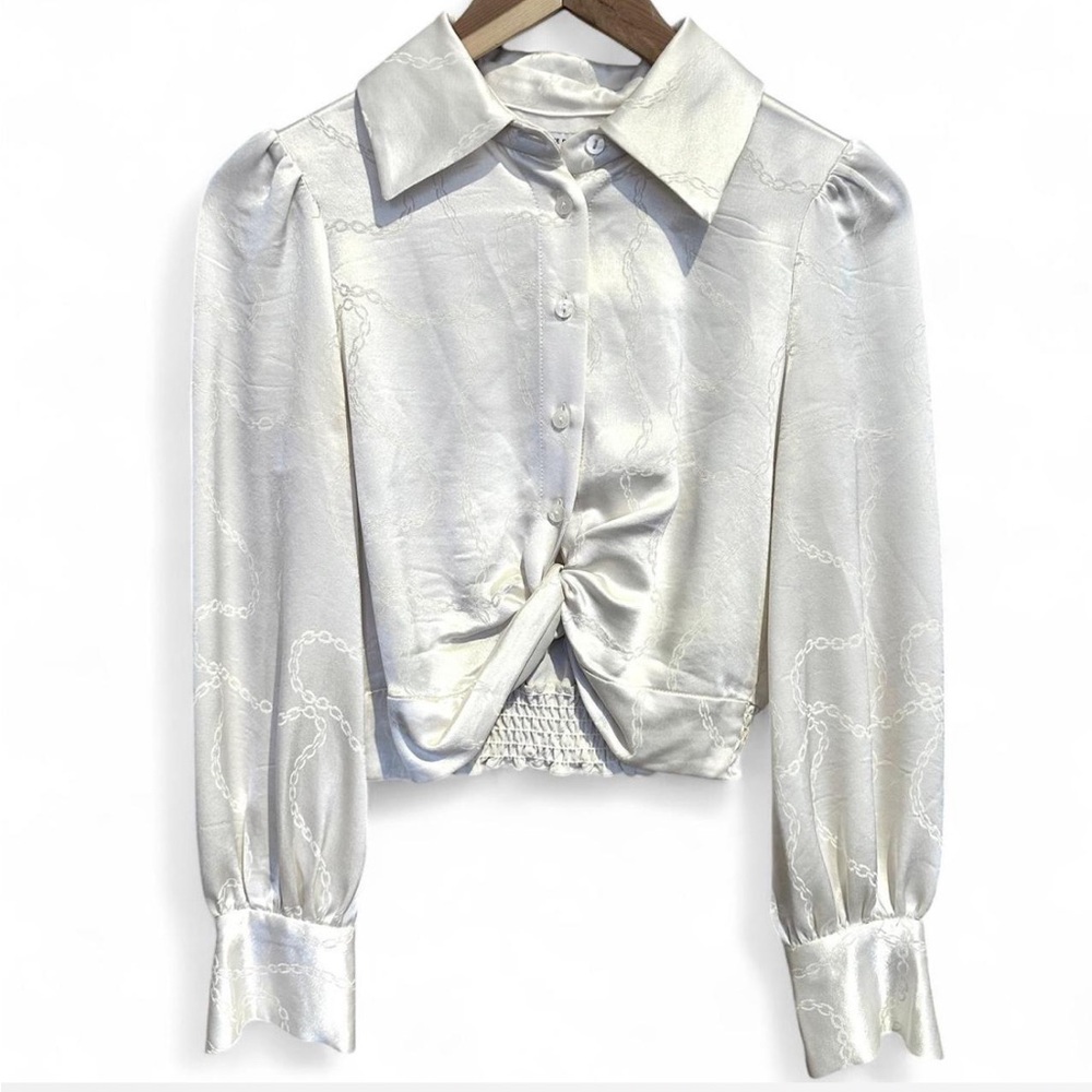 Petite Studio White Satin Blouse with Knot Detail